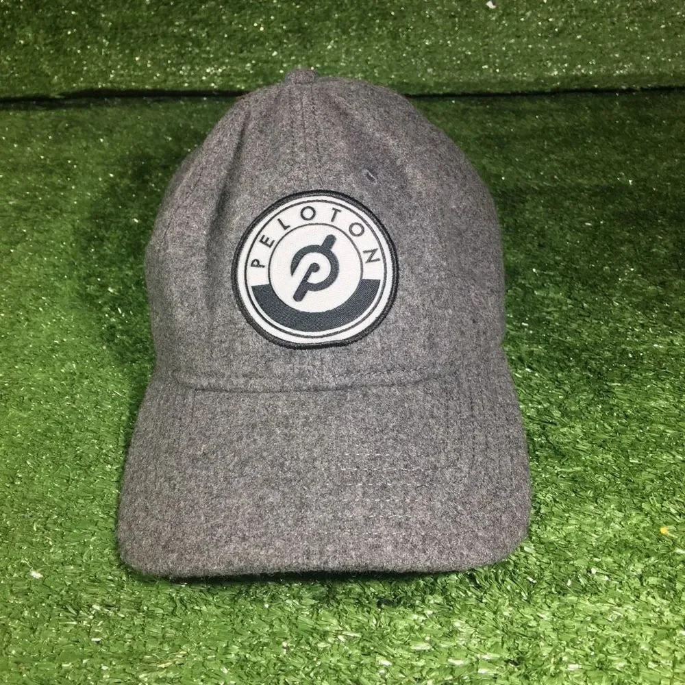 Peloton logo hat gray wool adjustable leather strap summer trendy minimalistic